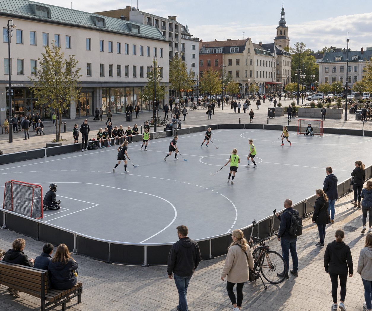 Innebandy mitt på ett torg